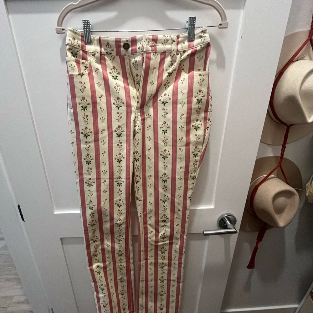 WeWoreWhat Red and Cream Floral Striped Pants